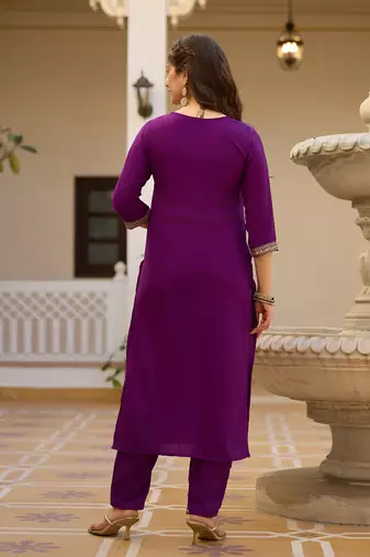 Purple color rayon embroidered readymade suit for party looks