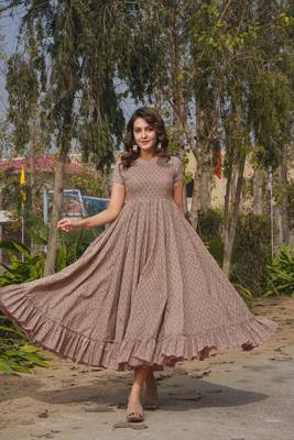 Beige color heavy rayon heavy digital printed beautiful partywear gown 1