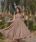 Beige color heavy rayon heavy digital printed   beautiful partywear gown