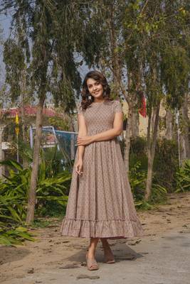 Beige color heavy rayon heavy digital printed beautiful partywear gown 2