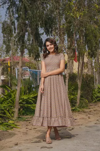 Beige color heavy rayon heavy digital printed beautiful partywear gown