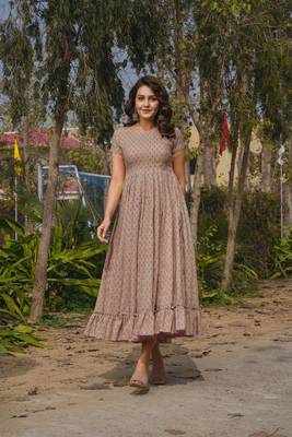 Beige color heavy rayon heavy digital printed beautiful partywear gown 3