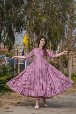 Dusty pink color heavy rayon heavy digital printed beautiful partywear gown 1