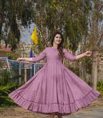 Dusty pink color heavy rayon heavy digital printed   beautiful partywear gown