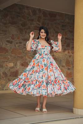 Off white color heavy rayon heavy digital printed beautiful partywear gown 1