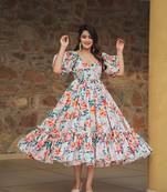 Off white color heavy rayon heavy digital printed   beautiful partywear gown