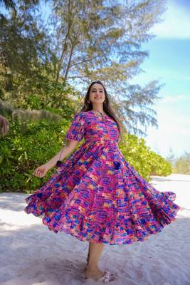 Lavender color heavy rayon heavy digital printed beautiful partywear gown 1
