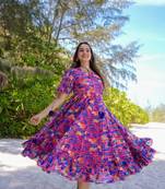 Lavender color heavy rayon heavy digital printed   beautiful partywear gown