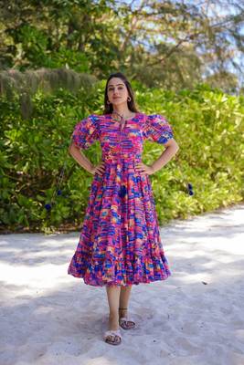 Lavender color heavy rayon heavy digital printed beautiful partywear gown 2