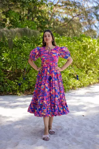 Lavender color heavy rayon heavy digital printed beautiful partywear gown