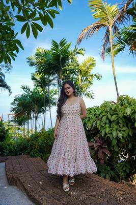 Cream color heavy rayon heavy digital printed beautiful partywear gown 1