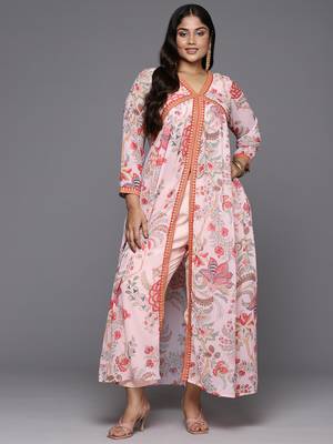 Pink color beautiful plus size kurta set for ceremonial wear 1
