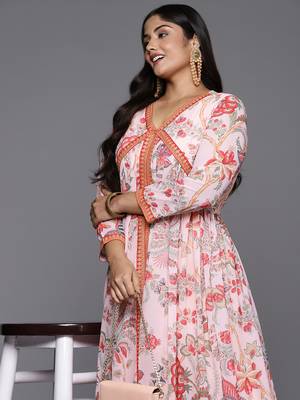 Pink color beautiful plus size kurta set for ceremonial wear 3