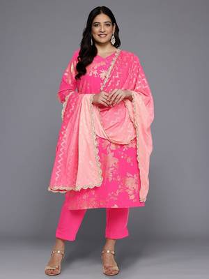 Pink color beautiful plus size kurta set for ceremonial wear 1
