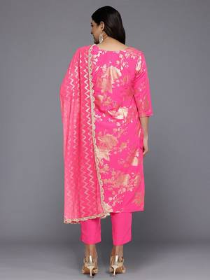 Pink color beautiful plus size kurta set for ceremonial wear 2