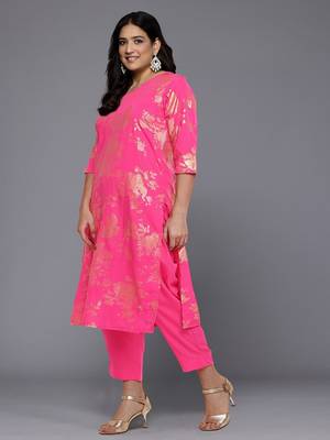 Pink color beautiful plus size kurta set for ceremonial wear 3