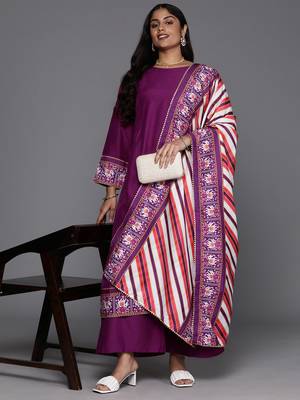 Purple color beautiful plus size kurta set for ceremonial wear 1