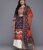 Navy blue color beautiful plus size kurta set for ceremonial wear