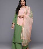 Green color poly crepe fabric designer big size readymade partywear kurta set