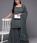 Grey color poly chiffon fabric designer big size readymade partywear kurta set