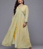 Mustard color poly georgette fabric designer big size readymade partywear kurta set