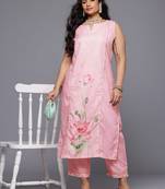 Pink color cotton blend fabric designer big size readymade partywear kurta set