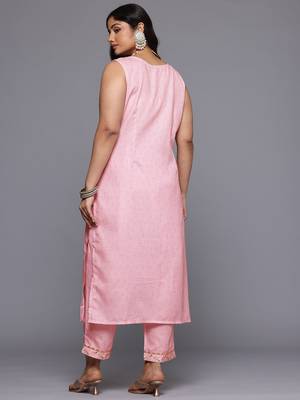 Pink color cotton blend fabric designer big size readymade partywear kurta set 2