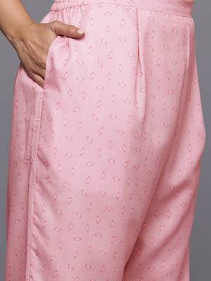 Pink color cotton blend fabric designer big size readymade partywear kurta set 4