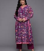Purple color georgette fabric designer big size readymade partywear kurta set
