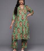 Green color poly crepe fabric designer big size readymade partywear kurta set