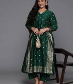 Green color poly chanderi fabric designer big size readymade partywear kurta set