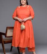 Orange color pure cotton fabric designer big size readymade partywear kurta set