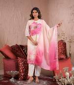 White color beautiful partywear kurta set in taby silk fabric