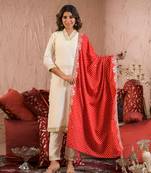 Off white color beautiful partywear kurta set in reyon slub fabric