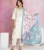Off white color beautiful partywear kurta set in viscose chanderi fabric