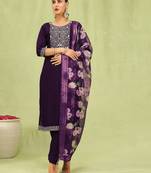 Purple color beautiful formal styled viscose roman silk salwar kameez