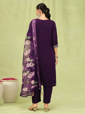 Purple color beautiful formal styled viscose roman silk salwar kameez 2