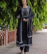 Black color beautiful formal styled viscose roman silk salwar kameez