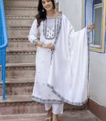 White color beautiful formal styled viscose roman silk salwar kameez