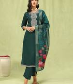 Green color beautiful formal styled viscose roman silk salwar kameez
