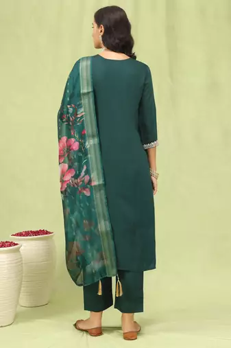 Green color beautiful formal styled viscosee roman silk salwar kameez