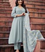 Blue color beautiful and ethnic roman silk festive wear suit