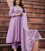 Purple color beautiful and ethnic roman silk festive wear suit