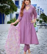Purple color beautiful and ethnic roman silk festive wear suit