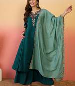 Rama color ethnic resham embroidered festive wear ceremonial kurta set