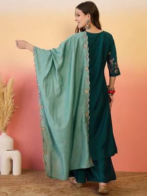 Rama color ethnic resham embroidered festive wear ceremonial kurta set 2