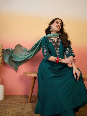 Rama color ethnic resham embroidered festive wear ceremonial kurta set 3