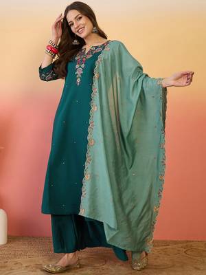 Rama color ethnic resham embroidered festive wear ceremonial kurta set 4