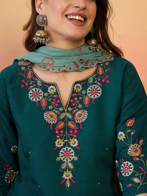 Rama color ethnic resham embroidered festive wear ceremonial kurta set 5