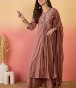 Brown color ethnic resham embroidered festive wear ceremonial kurta set